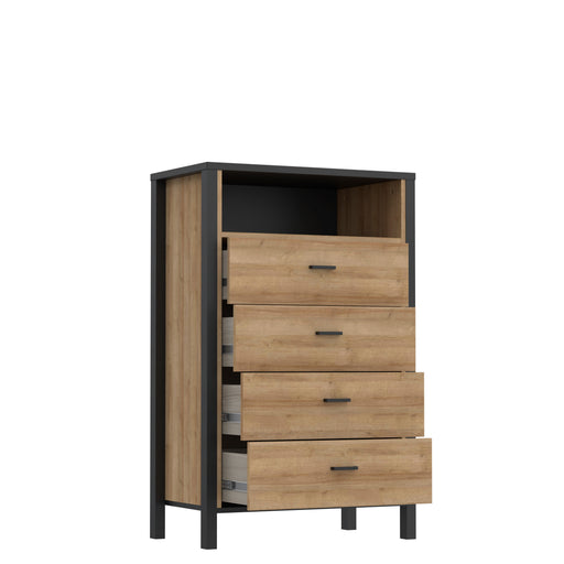 Comoda 4 Sertare High Rock, Negru Si Stejar Riviera, 69.8 Cm