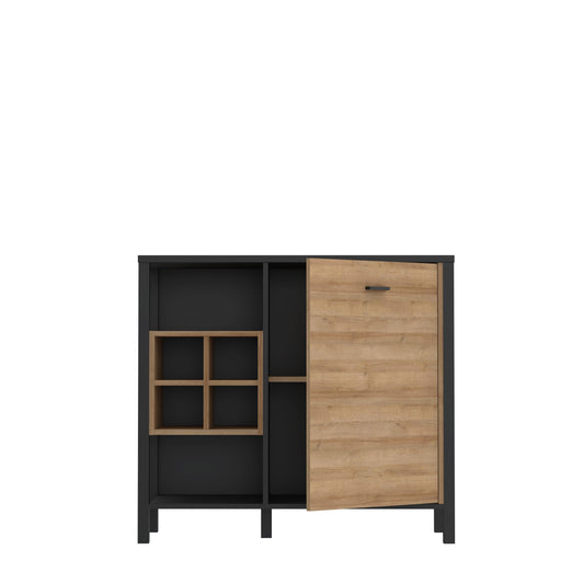 Comoda High Rock, 1 Usa, Negru Si Stejar Riviera, 93.3 Cm