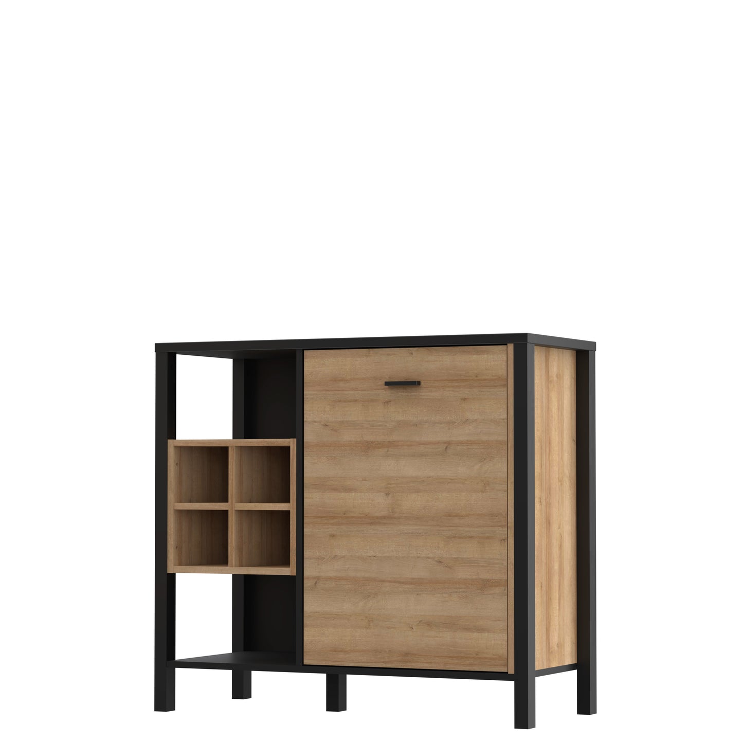Comoda High Rock, 1 Usa, Negru Si Stejar Riviera, 93.3 Cm