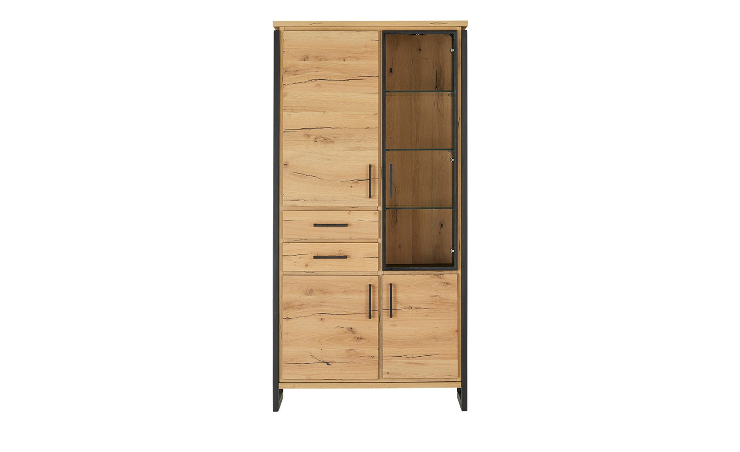 Vitrina Cu 3 Usi Si 2 Sertare Reno, Smoked Oak, Furnir Din Lemn Masiv, 100 Cm