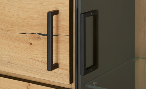 Vitrina Cu 3 Usi Si 2 Sertare Reno, Smoked Oak, Furnir Din Lemn Masiv, 100 Cm