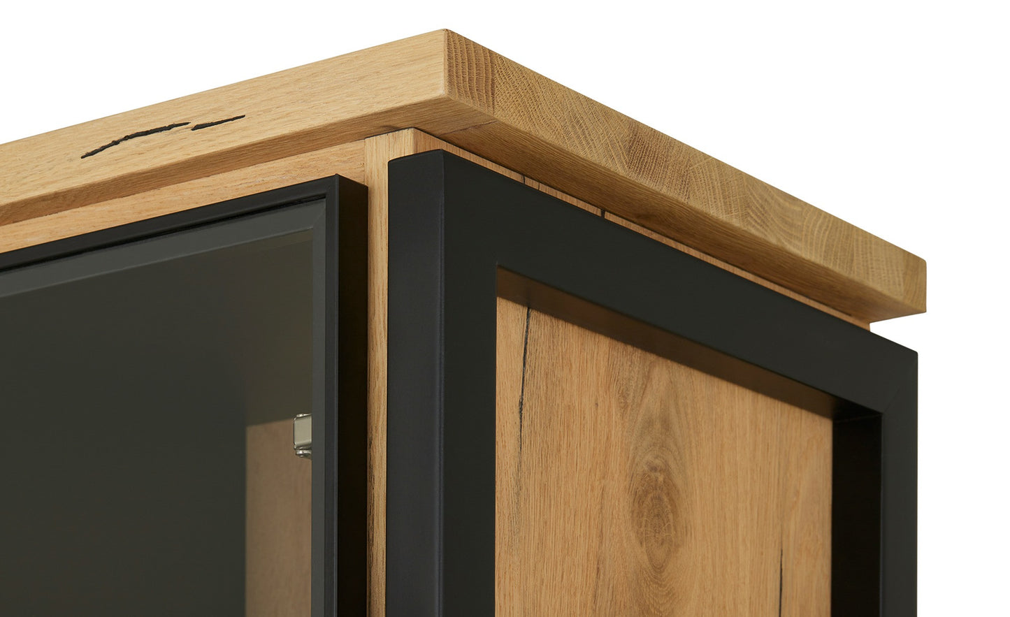 Vitrina Cu 3 Usi Si 2 Sertare Reno, Smoked Oak, Furnir Din Lemn Masiv, 100 Cm