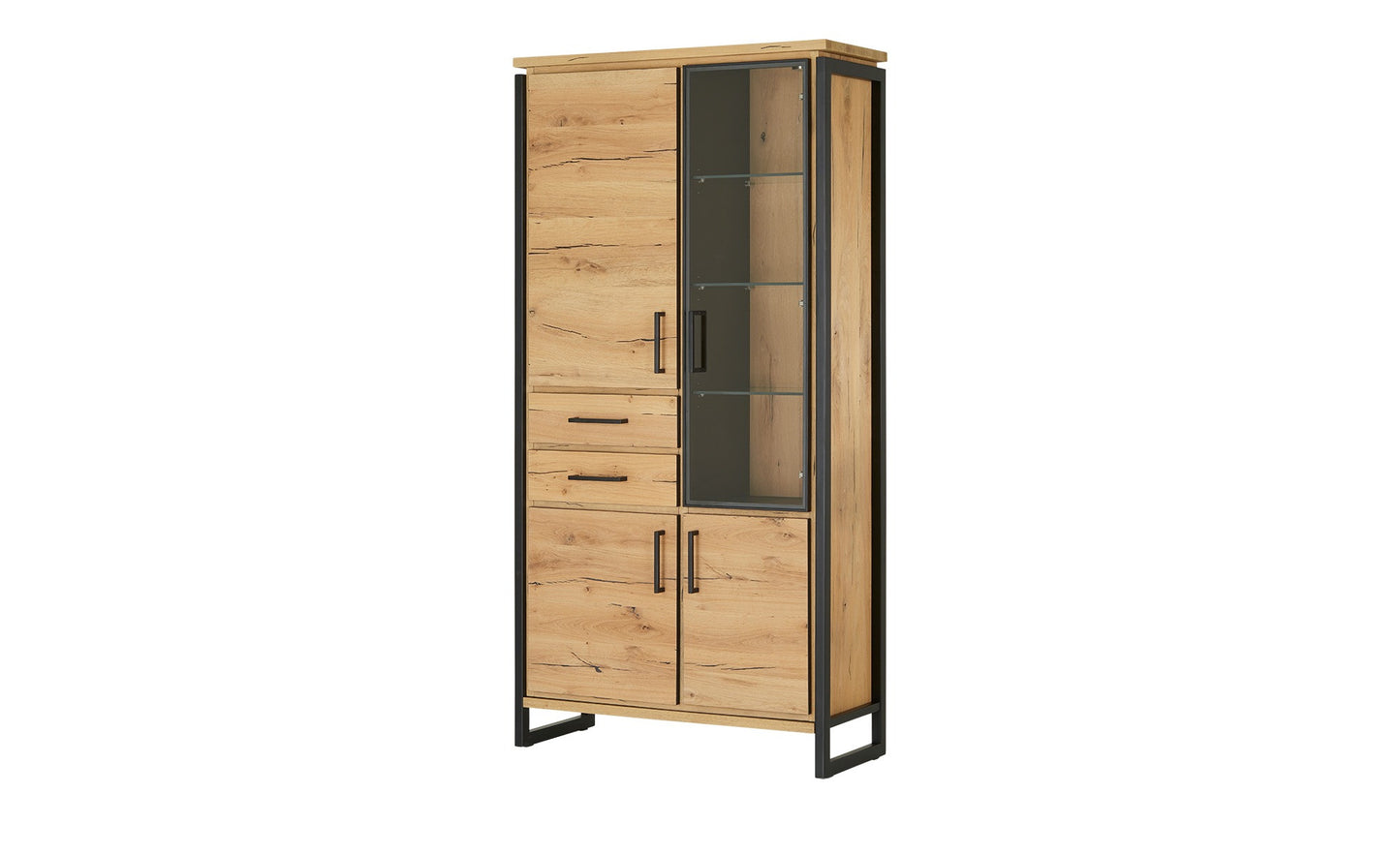 Vitrina Cu 3 Usi Si 2 Sertare Reno, Smoked Oak, Furnir Din Lemn Masiv, 100 Cm