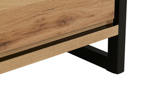 Bufet Reno 235.1x45x82 cm, Furnir Lemn Stejar Afumat si Negru, Mobila Sufragerie, 3 Usi 2 Sertare, Inchidere Silentioasa