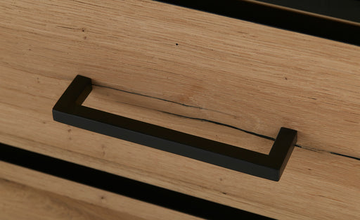 Bufet Reno 235.1x45x82 cm, Furnir Lemn Stejar Afumat si Negru, Mobila Sufragerie, 3 Usi 2 Sertare, Inchidere Silentioasa