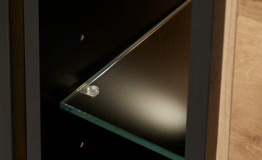 Bufet Reno 235.1x45x82 cm, Furnir Lemn Stejar Afumat si Negru, Mobila Sufragerie, 3 Usi 2 Sertare, Inchidere Silentioasa
