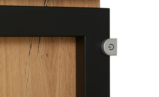 Bufet Reno 235.1x45x82 cm, Furnir Lemn Stejar Afumat si Negru, Mobila Sufragerie, 3 Usi 2 Sertare, Inchidere Silentioasa