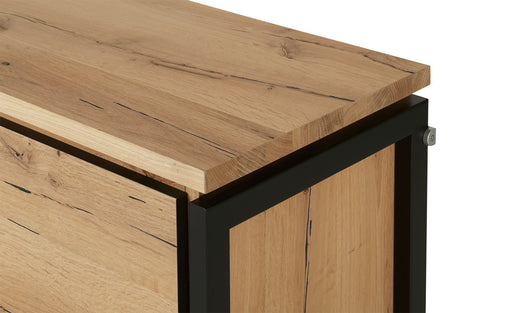 Bufet Reno 235.1x45x82 cm, Furnir Lemn Stejar Afumat si Negru, Mobila Sufragerie, 3 Usi 2 Sertare, Inchidere Silentioasa