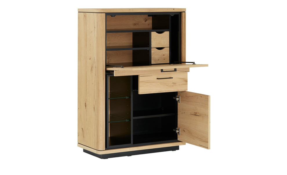 Dulap Birou Tulsa Smoked Oak, Furnir Din Lemn Masiv, 88 Cm