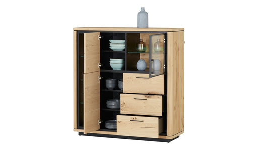 Comoda Bar Tulsa Stejar Afumat, Furnir Din Lemn Masiv, 122.6 Cm
