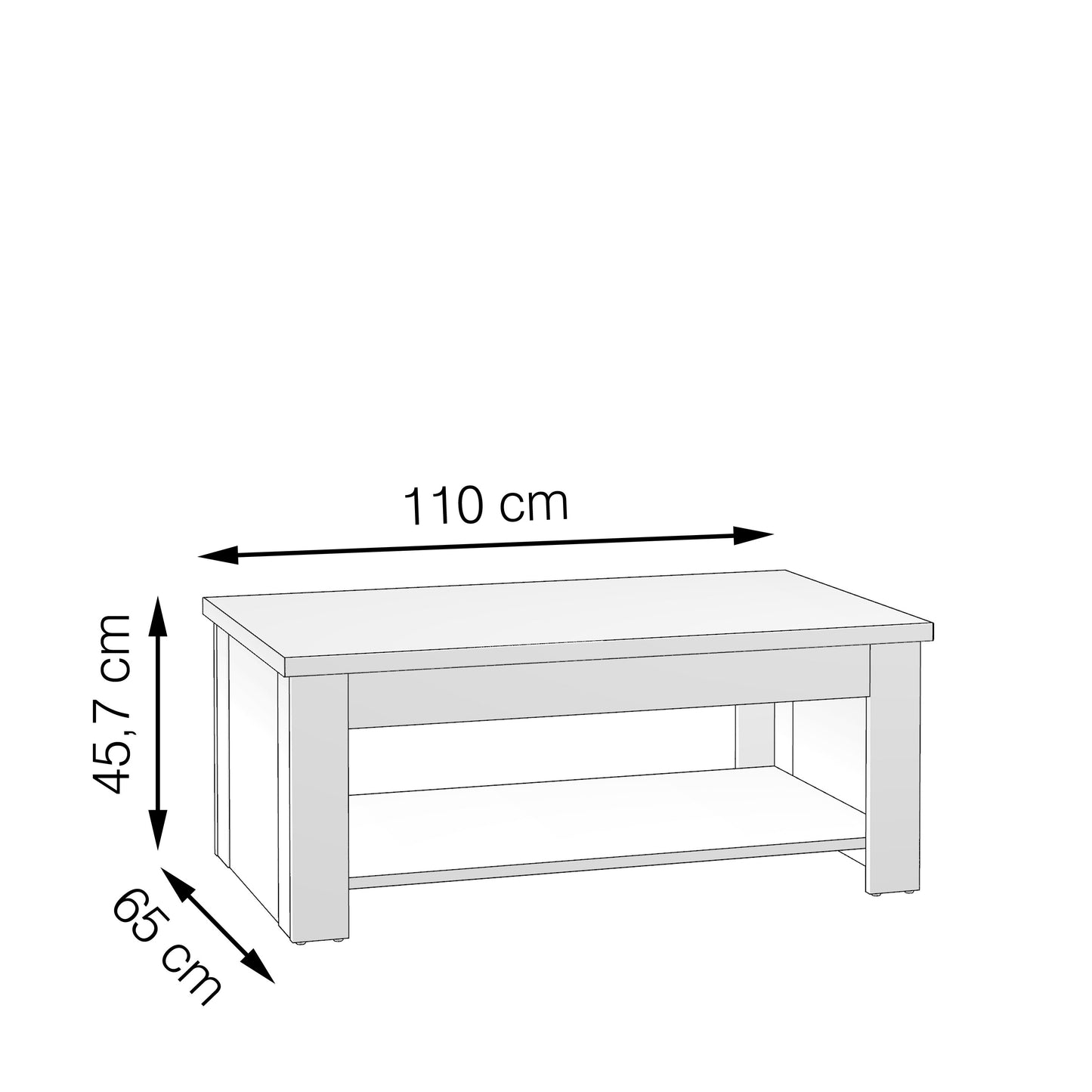 Masa Cafea Multifunctionala Dimond Cu Blat Rabatabil Alb Si Alb Lucios, 110 Cm