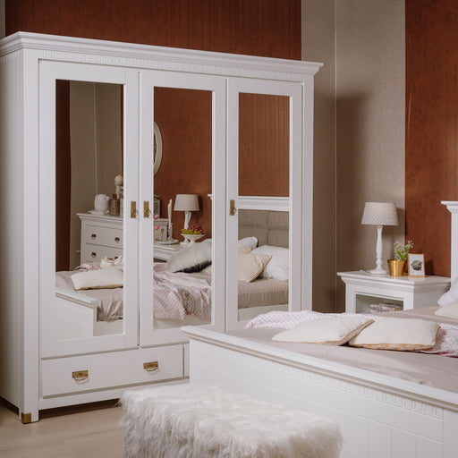 Set Dormitor Saint Tropez, Pat Cu Dimensiune Saltea 160 X 200, Dulap De 207.8 Cm, 2 Noptiere, Vopsit Alb