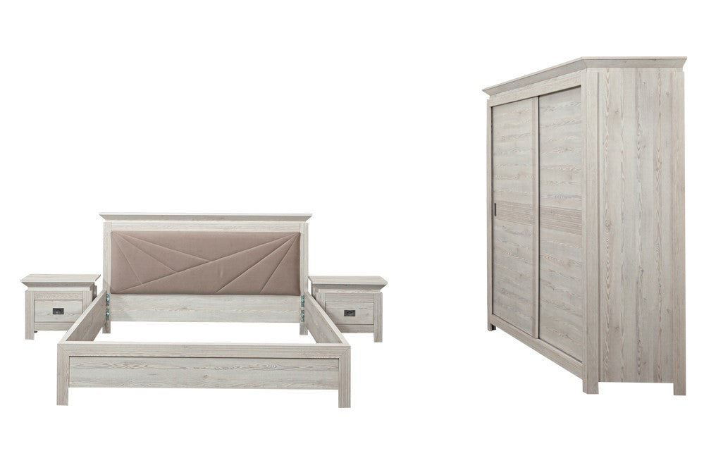 Set Dormitor Casablanca Loft, Pat Cu Dimensiune Saltea 160 X 200, Dulap De 210 Cm, 2 Noptiere