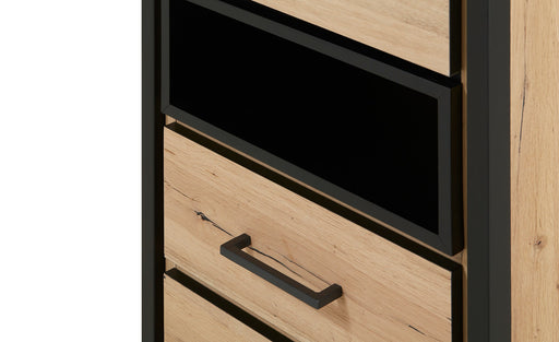 Vitrina Stanga Reno Cu 1 Usa Si 2 Sertare, Smoked Oak, 60 Cm