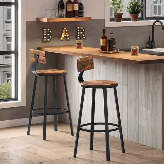 Set 2 Scaune De Bar Inalte Cu Spatar, Maro & Negru, 54 x 99 Cm