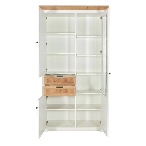 Vitrina Tivoli Cu 3 Usi Si 2 Sertare Alb Si Natur, 110 Cm