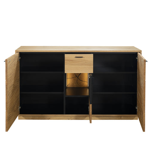 Bufet Urbano Oak Cu 3 Usi Si 1 Sertar, Stejar Rustic Si Negru, 140 Cm