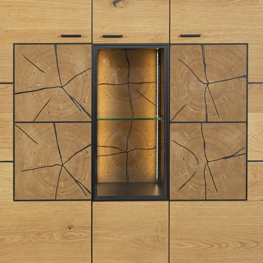 Comoda Bar Urbano Oak Cu 3 Usi, Stejar Rustic Si Negru, 140 Cm