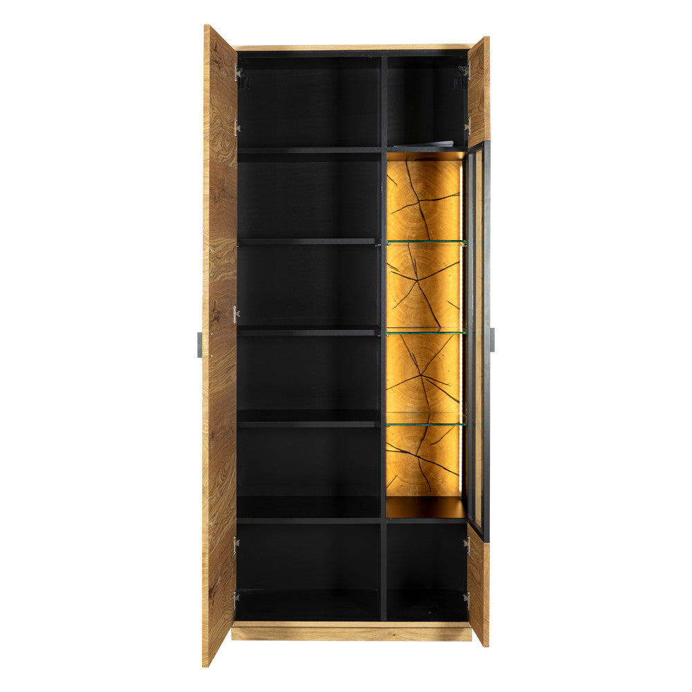 Vitrina Urbano Oak Cu 2 Usi, Stejar Rustic Si Negru, 85 Cm
