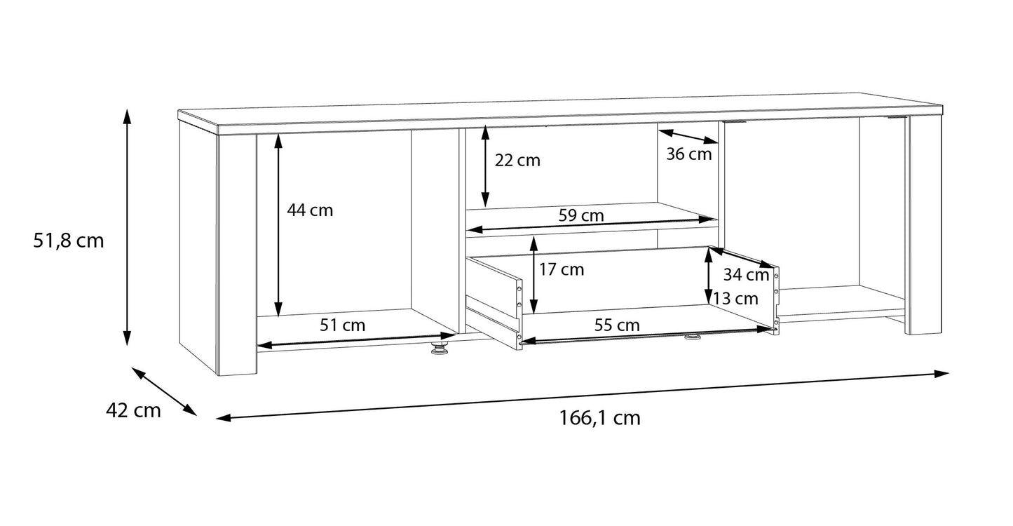 Comoda Tv Behalf Stejar Riviera Si Stejar Gri, 166.1 Cm