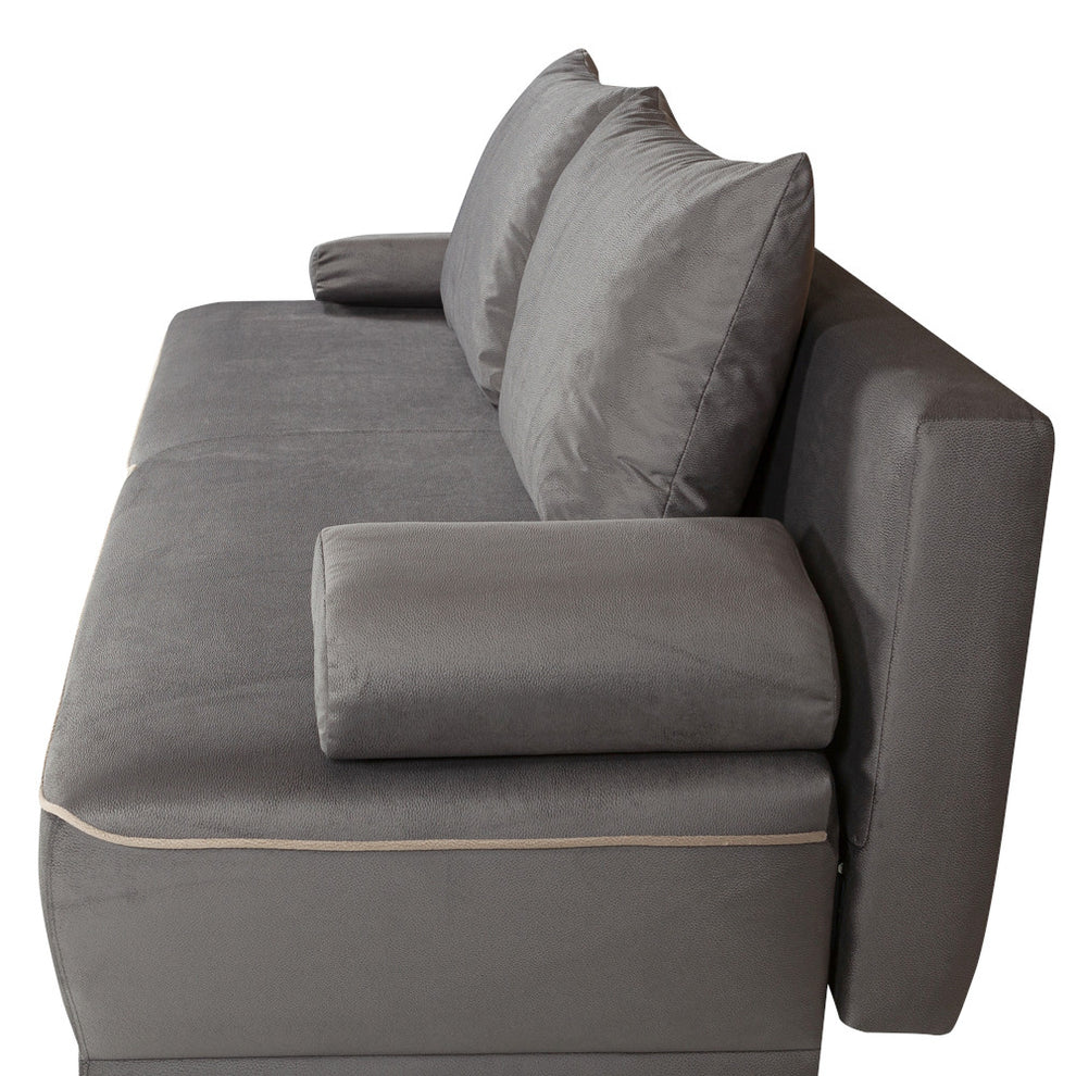 Canapea Extensibila Parma Cu Lada Gri Si Crem, 205 x 80 x 98 Cm