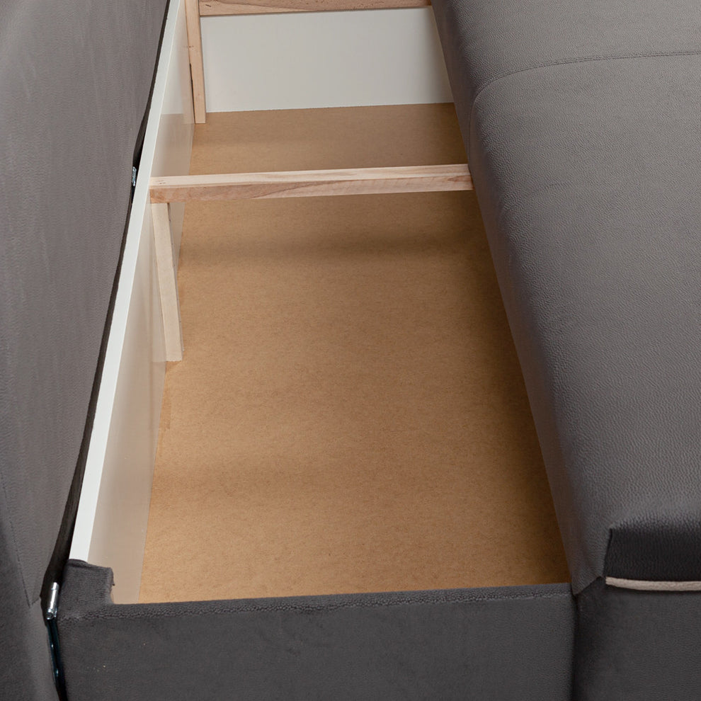 Canapea Extensibila Parma Cu Lada Gri Si Crem, 205 x 80 x 98 Cm