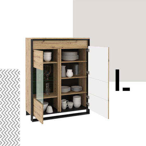 Comoda Vant Cu Led Cu 2 Usi ,Stejar Artizanal Si Negru, 110 Cm