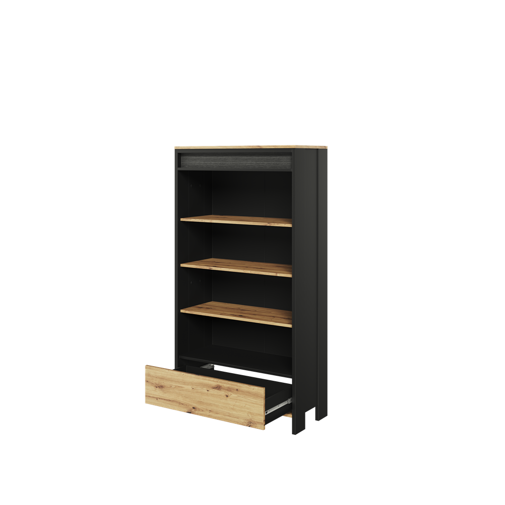 Biblioteca Dot Cu Led Cu 1 Sertar, Negru Si Stejar Artizanal, 72.1 Cm