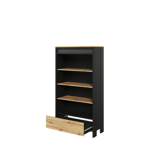 Biblioteca Dot Cu Led Cu 1 Sertar, Negru Si Stejar Artizanal, 72.1 Cm