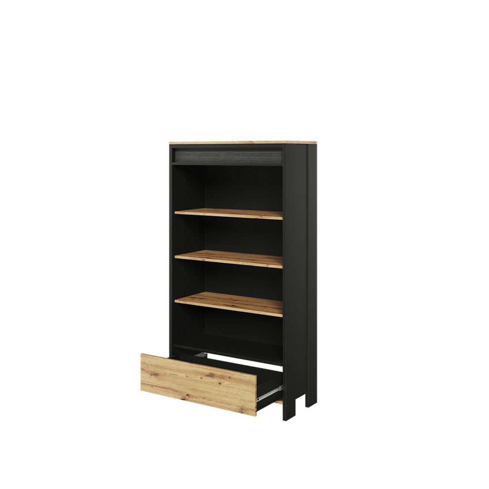 Biblioteca Dot Cu Led Cu 1 Sertar, Negru Si Stejar Artizanal, 72.1 Cm