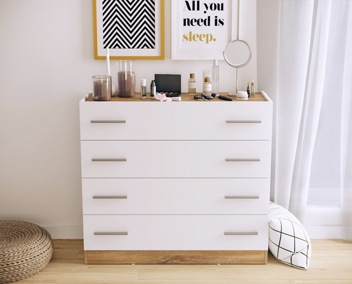 Comoda Tentro Cu 4 Sertare, Stejar Alb Si Stirling, 100 Cm