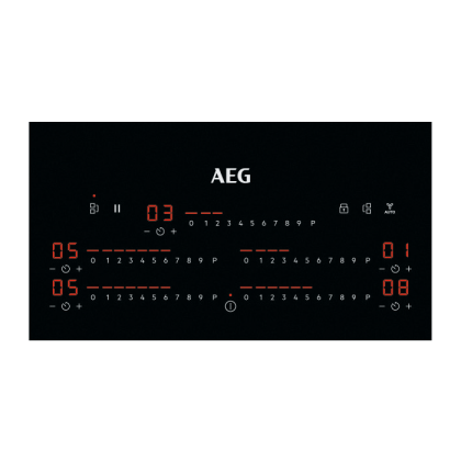 Plita Inductie AEG IKE85753FB, PowerBoost, Hob2Hood, 5 Zone, Negru, 78 x 52 Cm