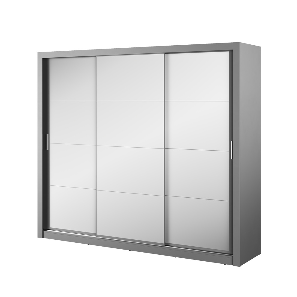 Dulap 3 Usi Glisante Thea, Gri, 250 Cm