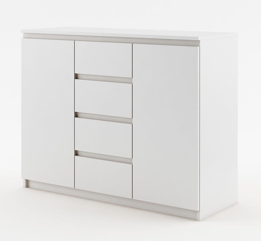 Comoda Thea, Alba, Cu 2 Usi Si 4 Sertare Spatioase, Eleganta si Functionala, 109 x 85 x 40 Cm