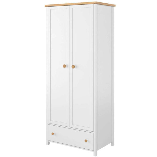 Dulap Cu 2 Usi Si 1 Sertar, Alb Si Natur, 85 Cm