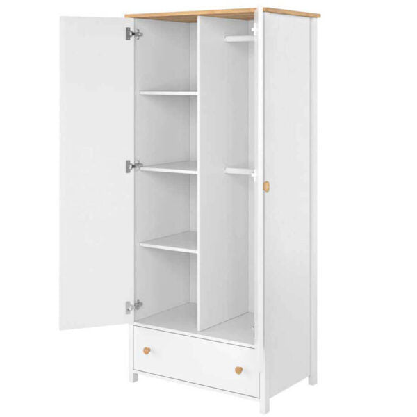 Dulap Cu 2 Usi Si 1 Sertar, Alb Si Natur, 85 Cm
