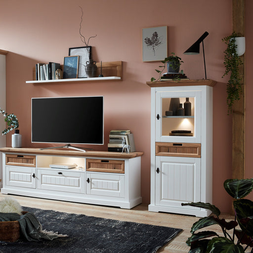 Vitrina Tivoli Dreapta Cu 2 Usi Si 1 Sertar Alb Si Natur, 67.5 Cm