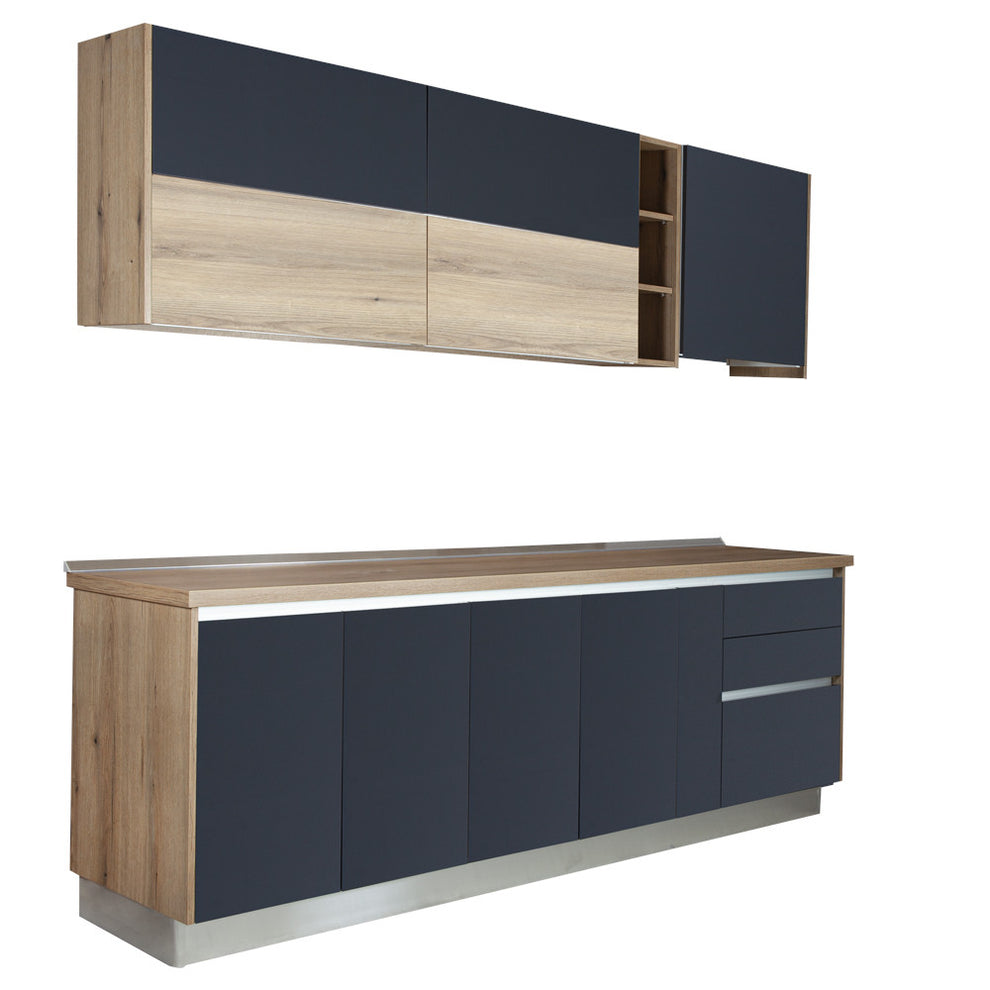Bucatarie Evo Gri Antracit Si Natur, Front Mdf Lucios, 247.6 X 223 X 60 Cm