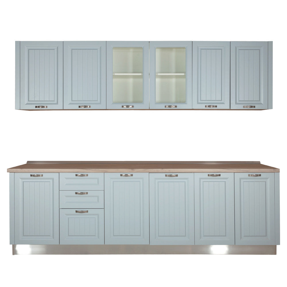 Bucatarie Malta Albastru Si Natur, Front Mdf Vopsit, 287 X 220 X 60 Cm