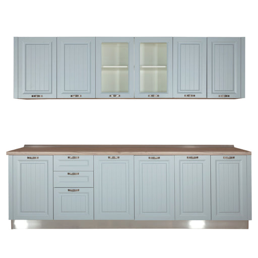 Bucatarie Malta Albastru Si Natur, Front Mdf Vopsit, 287 X 220 X 60 Cm
