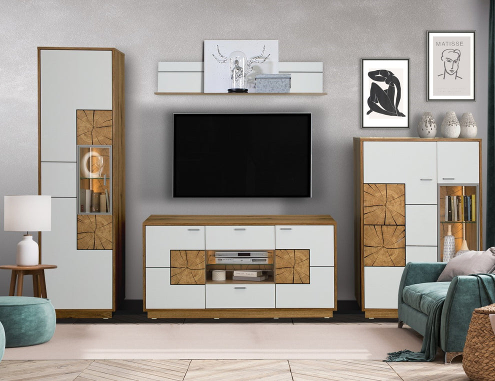 Set Living Urbano White Cu Polita, 285 cm