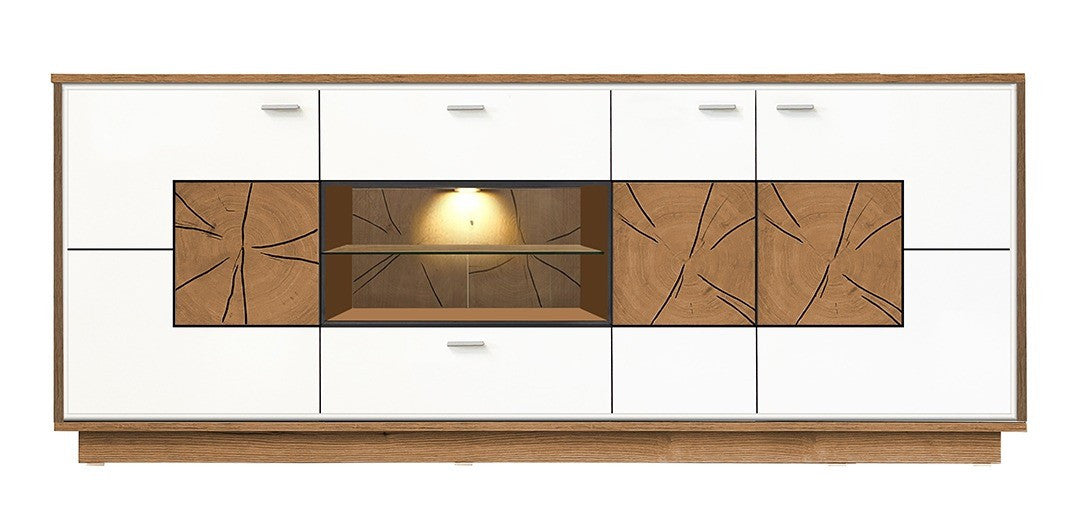Comoda Urbano White Cu 3 Usi, 2 Sertare Si 1 Nisa Alb Si Natur, 195 Cm