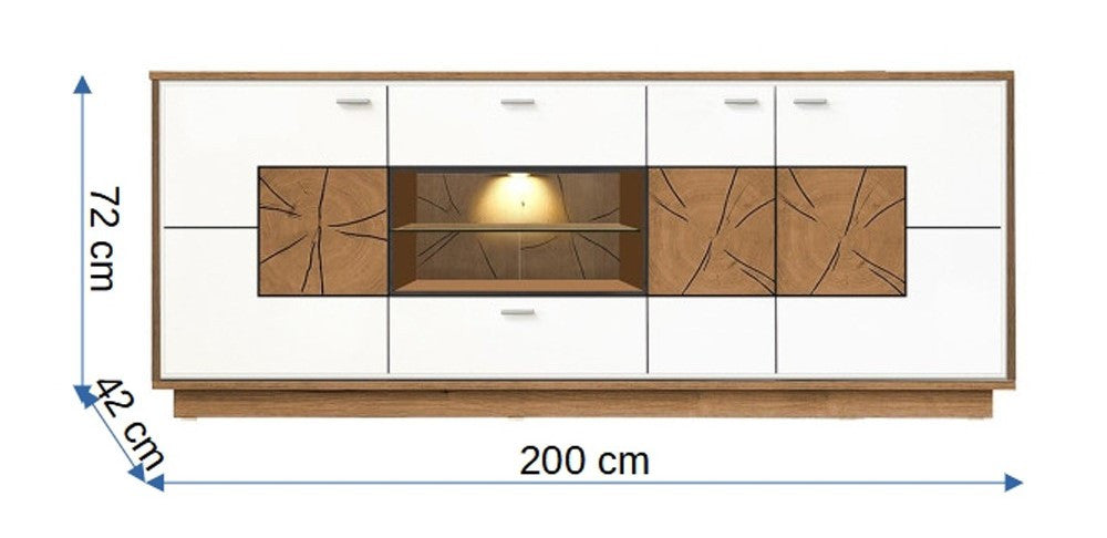 Comoda Urbano White Cu 3 Usi, 2 Sertare Si 1 Nisa Alb Si Natur, 195 Cm