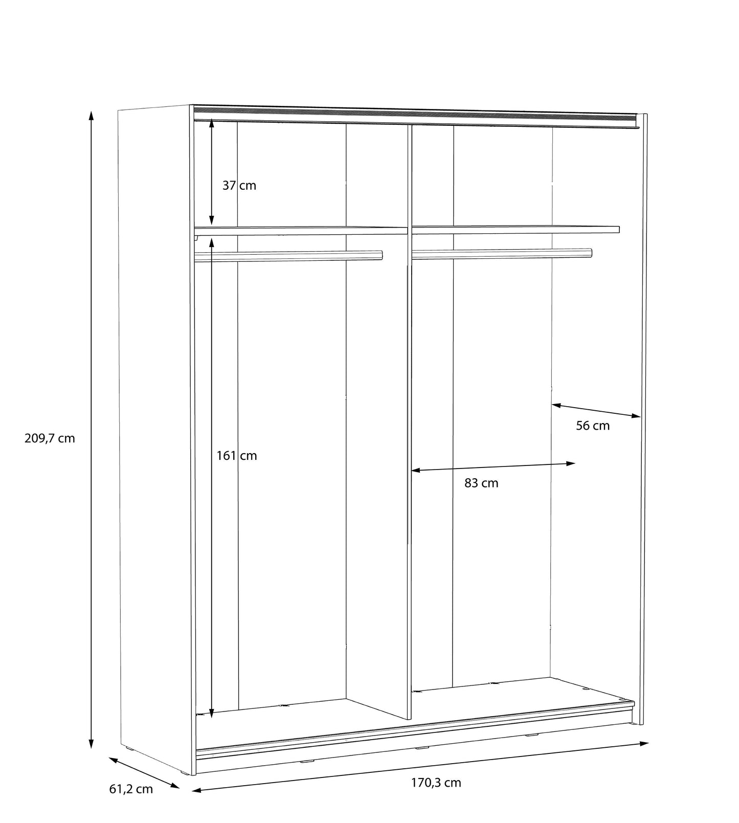 Dulap Rimrock Stejar Pamantiu Si Stejar Negru, 170 Cm