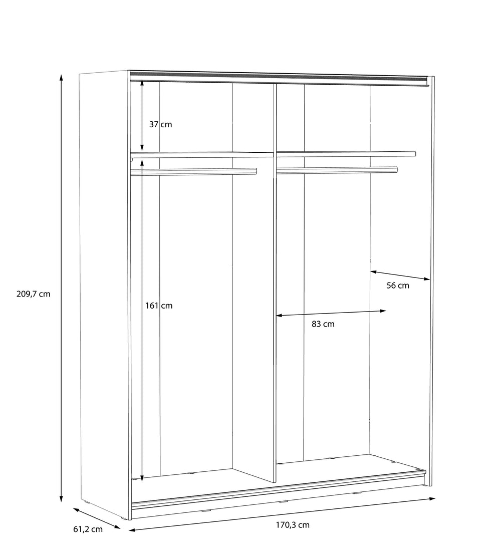 Dulap Rimrock Stejar Pamantiu Si Stejar Negru, 170 Cm