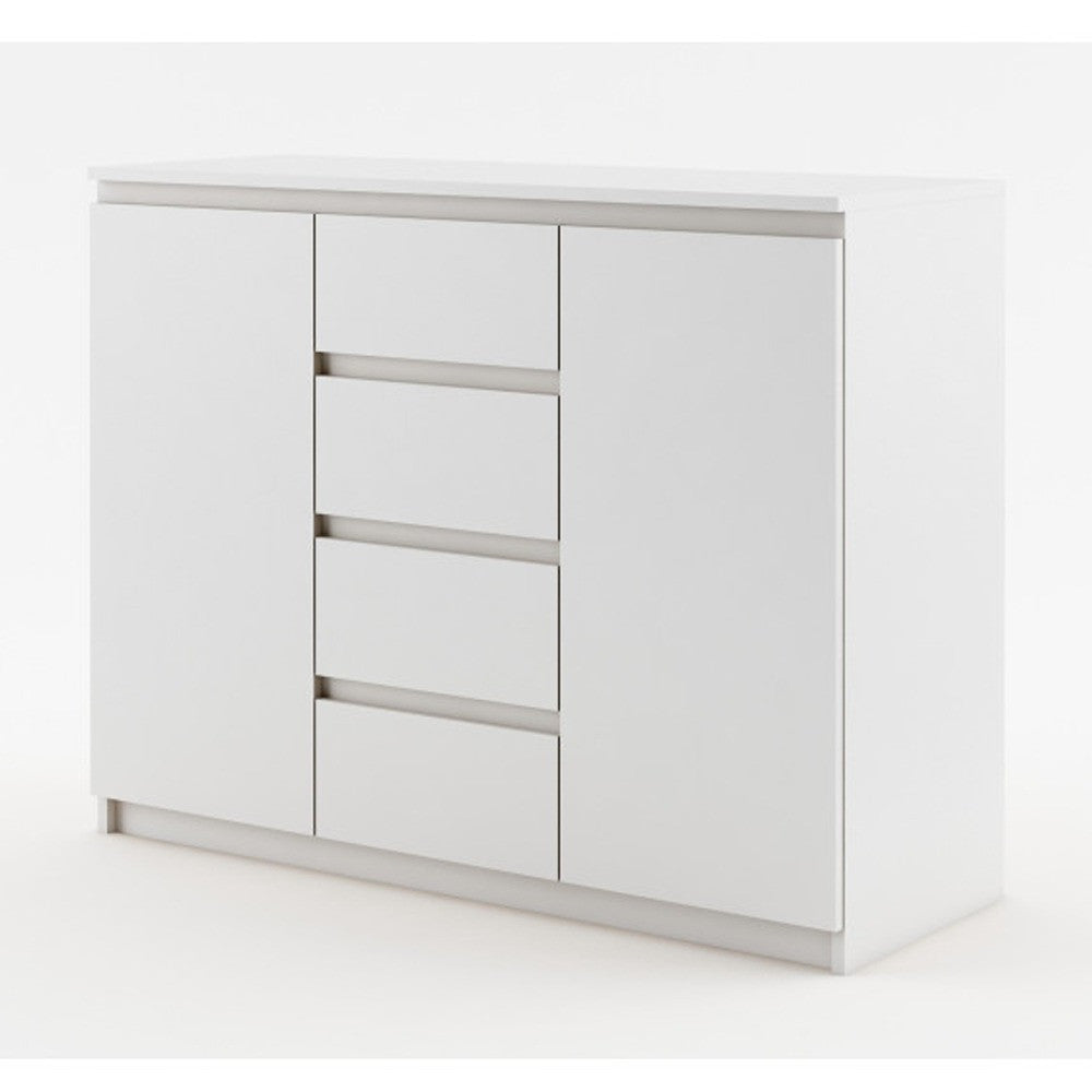 Comoda Thea, Alba, Cu 2 Usi Si 4 Sertare Spatioase, Eleganta si Functionala, 109 x 85 x 40 Cm