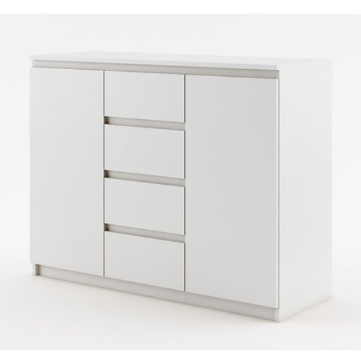 Comoda Thea, Alba, Cu 2 Usi Si 4 Sertare Spatioase, Eleganta si Functionala, 109 x 85 x 40 Cm