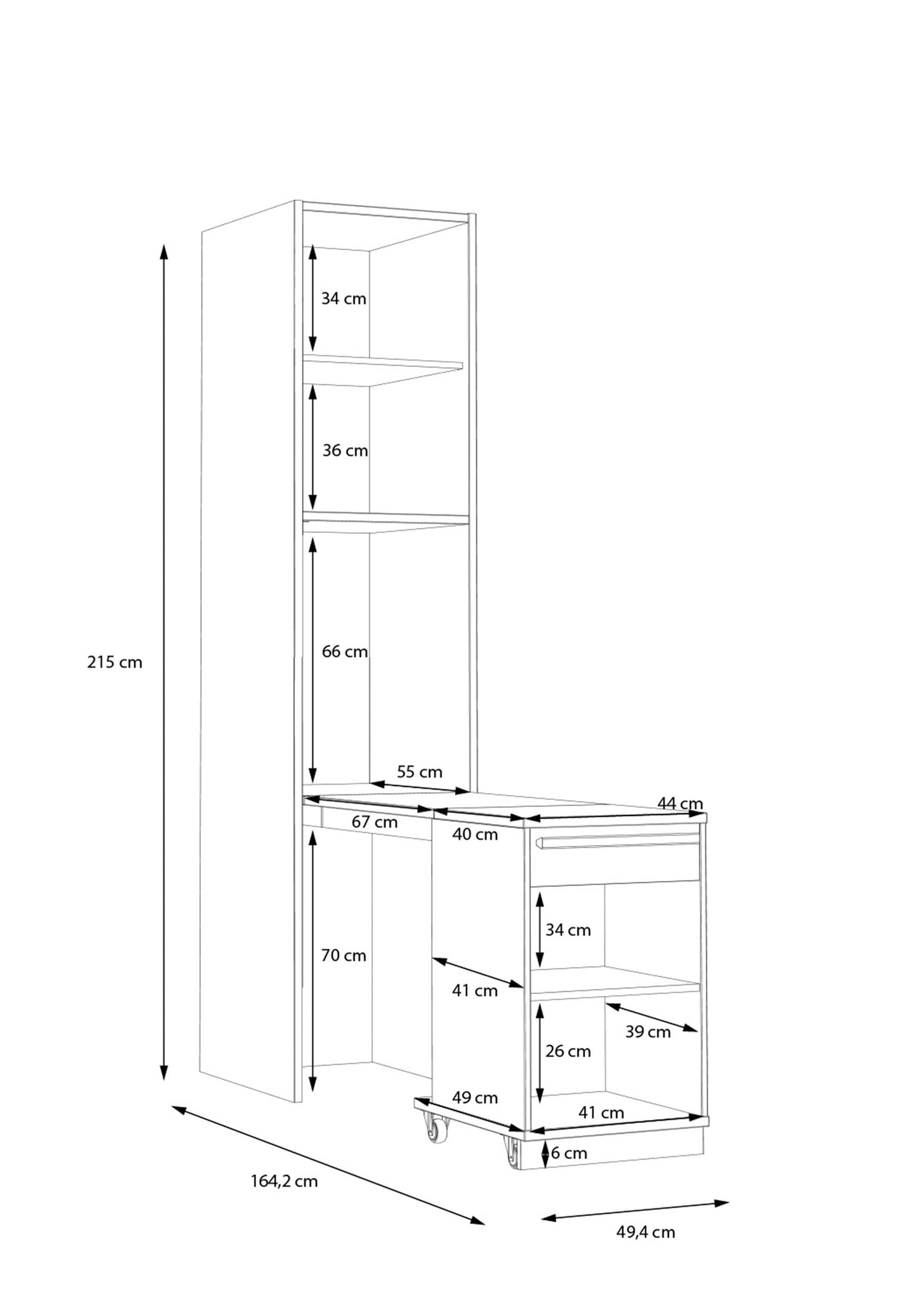 Biblioteca Multifunctionala Cu 1 Usa Si Extensie Birou Smartway, 49 Cm