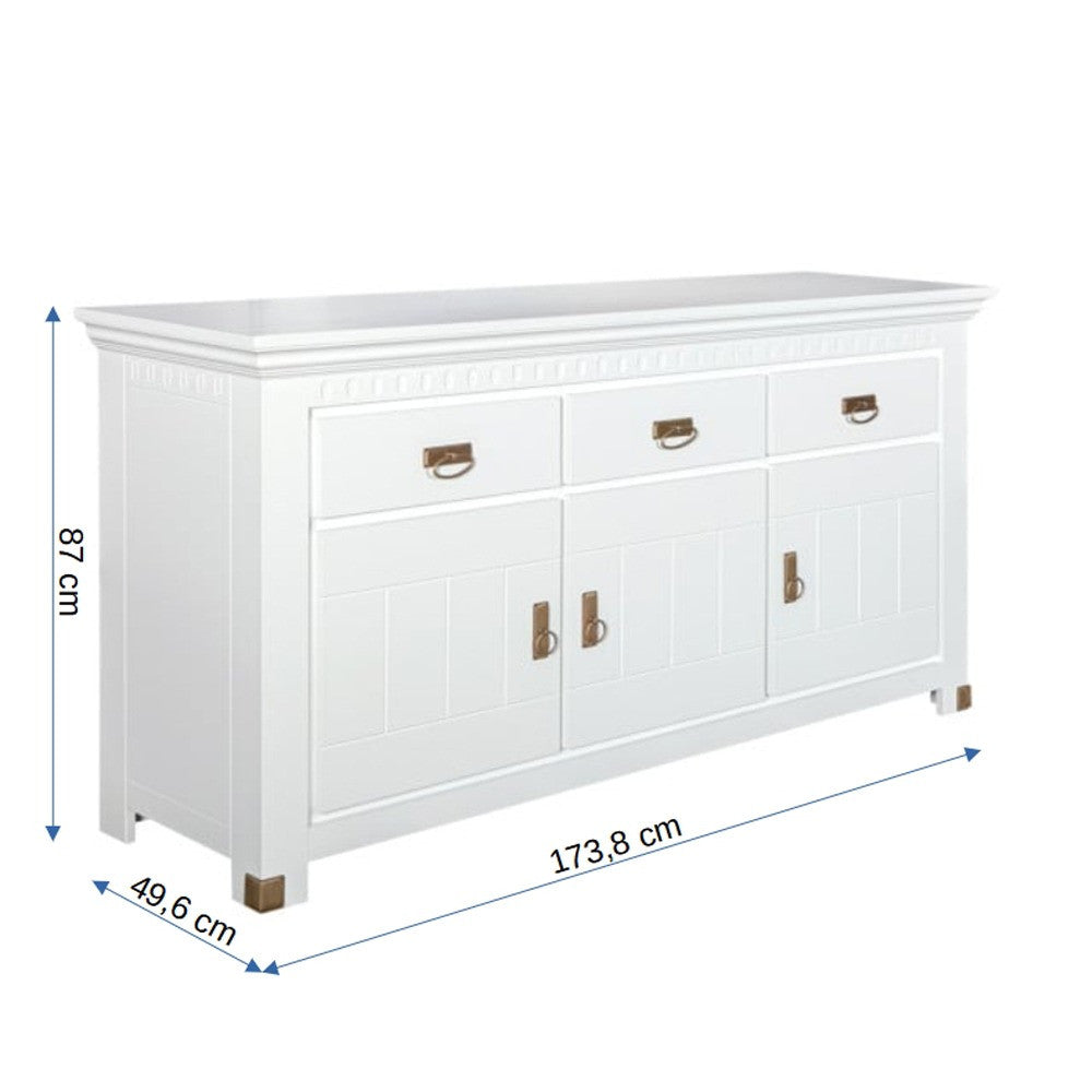 Bufet Saint Tropez, 3 Usi si 3 Sertare, Vopsit Alb, 173.8 Cm