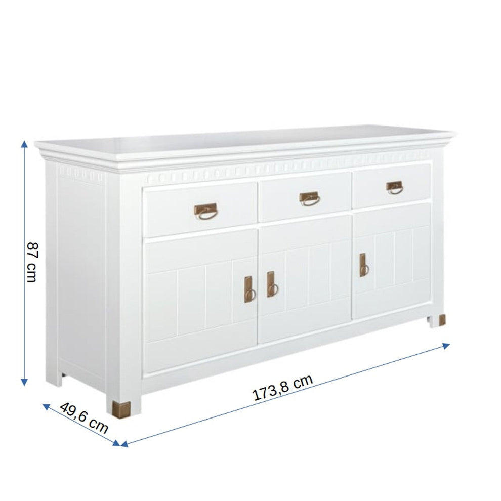 Bufet Saint Tropez, 3 Usi si 3 Sertare, Vopsit Alb, 173.8 Cm